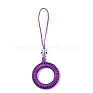 Polyester Tassel Woven Big Pendant Decorations, with Alloy Enamel Findings and Plastic Beads, Antique Silver, Dark Orchid, 110~115mm(FIND-N052-001G)