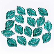 Transparent Baking Painted Glass Pendants, Leaf, Light Sea Green, 22.5x14.5x3.5mm, Hole: 1.2mm(DGLA-T002-04A)