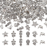 Elite 120Pcs 6 Style Tibetan Style Alloy Beads, Mermaid & Starfish & Dolphin, Antique Silver & Platinum, 6.5~20.5x9~12.5x3.5~6mm, Hole: 1~4.5mm, 20pcs/style(TIBEB-PH0004-92)