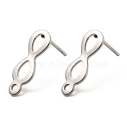 Infinity Shape 201 Stainless Steel Stud Earrings Findings, with 304 Stainless Steel Pins & Horizontal Loop, Stainless Steel Color, 18.5x6.5mm, Hole: 1.2mm, Pin: 0.7mm(STAS-Q251-06P)