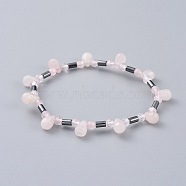 Non-magnetic Synthetic Hematite Beads Stretch Bracelets, with Natural Rose Quartz Beads, 2-1/4 inch(5.8cm)(BJEW-JB04659-04)