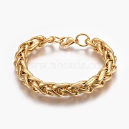 Ion Plating(IP) 304 Stainless Steel Wheat Chain Bracelets, with Lobster Claw Clasps, Golden, 8-5/8 inch(22cm)(BJEW-L634-12G)