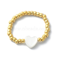 Natural Shell & TOHO Round Seed Braided Bead Style Finger Ring, Heart, Inner Diameter: 16mm, Heart: 6.5x6mm(RJEW-JR00599-02)