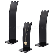 3Pcs 3 Sizes Opaque Acrylic Necklace Display Stands, Single Necklace Showing Holder, Black, Finish Product: 22~32.7x8X7cm, about 1 size/pc(NDIS-WH0010-08)