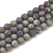 Natural Dragon Blood Stone Beads Strands, Frosted, Round, 6mm, Hole: 1mm, about 63pcs/strand, 15.5 inch(G-T106-142)