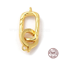 Rack Plating 925 Sterling Silver Fold Over Clasps, Oval, with 925 Stamp, Real 18K Gold Plated, oval: 16x8.5x2mm, Hole: 1.2mm, ring: 10.5x8.5x1.5, Hole: 1.4mm(STER-G038-07G)