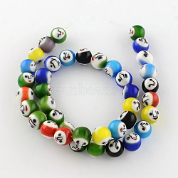 Round Handmade Lampwork Bead Strands, with Face Pattern, Mixed Color, 10mm, Hole: 1.5mm, about 39pcs/strand, 14.3 inch(LAMP-S169-03)