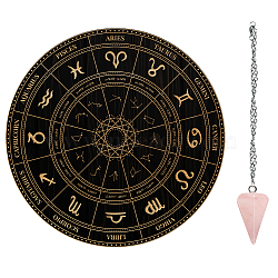 AHADEMAKER Dowsing Divination Supplies Kit, Including PVC Plastic Pendulum Board, 304 Stainless Steel Cable Chain Necklaces, Cone/Spike Natural Rose Quartz Stone Pendants, Constellation Pattern, Board: 200x4mm(DIY-GA0004-95K)