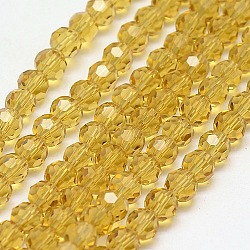 Glass Beads Strands, Faceted(32 Facets), Round, Light Khaki, 4mm, Hole: 1mm, about 98pcs/strand, 13.7 inch(X-EGLA-J042-4mm-10)