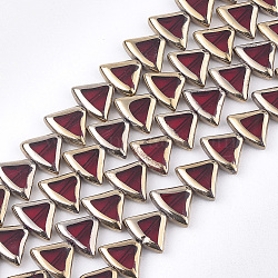 Electroplate Glass Beads Strands, Edge Plated, Fan, Red, 12x15.5~16x4.5mm, Hole: 1mm, about 20pcs/strand, 9.4 inch(EGLA-S188-05E)