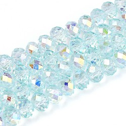 Transparent Glass Beads Strands, Rondelle, Half Plated, AB Color Plated, Faceted, Pale Turquoise, 6~6.5x5~5.5mm, Hole: 1mm, about 82~83pcs/strand, 16.14~16.34 inch(41~41.5cm)(EGLA-N016-6mm-01)