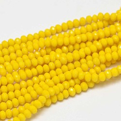 Faceted Rondelle Glass Beads Strands, Yellow, 3.5x2.5~3mm, Hole: 0.8mm, about 125~128pcs/strand, 13.7~14.1 inch(35~36cm)(GLAA-I033-3mm-14)