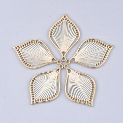 Cotton Thread Woven Pendants, with Alloy Findings, Leaf, Golden, Cornsilk, 43x26.5x2mm, Hole: 1.8mm(FIND-S306-03H)