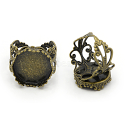 Antique Bronze Brass Filigree Ring Components, Pad Ring Bases, Nickel Free, 18mm, Tray: 15mm(X-KK-E477-AB-NF)