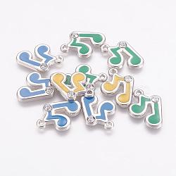 Alloy Enamel Pendants, Lead Free and Cadmium Free, With Rhinestone, Musical Note, Platinum Color, Mixed Color, 20x13x2mm, Hole: 2mm(ENAM-P125-M)