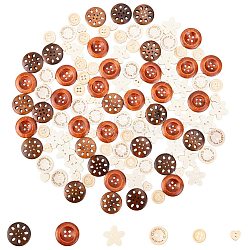 DIY Jewelry Findings, Wooden Buttons, Mixed Color, 10.5~24.5x11.5~19x3~5mm, Hole: 1~2mm, 120pcs/set(DIY-PH0001-31)