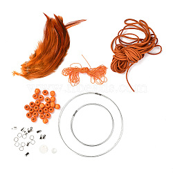 DIY Woven Net/Web with Feather Making Set, Including Faux Suede Cord, Nylon Thread Cord, Wood Beads, Feather, Iron Ring & Jump Ring & Ribbon Ends, Natural Shell Pendants, Dark Orange, 2.5x2mm, about 5m/bundle, 1bundle(DIY-F074-07)