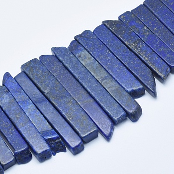 Natural Lapis Lazuli Beads Strands, Top Drilled Beads, Rectangle, 24~68x7~11x7~11mm, Hole: 2mm, about 42pcs/strand, 15.3 inch(39cm)