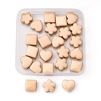 CHGCRAFT 24Pcs 3 Style Alloy Beads, Heart & Flower & Square, Matte Gold Color, 8pcs/style