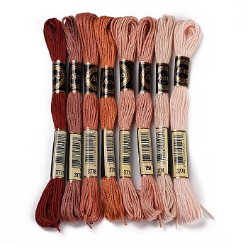 8 Skeins 8 Colors 6-Ply Polyester Embroidery Floss, Cross Stitch Threads, Gradient Color, PeachPuff, 0.5mm, about 8.75 Yards(8m)/Skein, 8 colors, 1 skein/color, 8 skeins/set