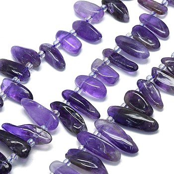 Natural Amethyst Beads Strands, Nuggets, Top Drilled, with Seed Beads, 10~41.5x5~12x2~7mm, Hole: 0.8~1.2mm, 16.14~16.54''(41~42cm)