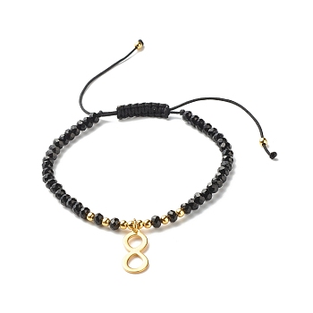 Infinity Braided Bead Bracelet for Girl Women, Natural Malaysia Jade(Dyed) Beads Energy Bracelet, Golden, Black, Inner Diameter: 2.17~3.62 inch(55~92mm)