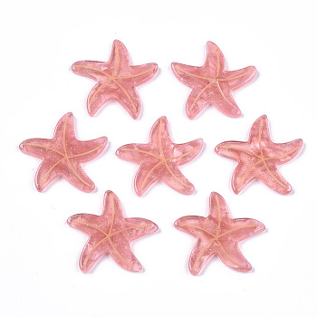 Transparent Cellulose Acetate(Resin) Cabochons, with Glitter Powder, Starfish Shape, Pink, 27.5x28.5x2.5mm