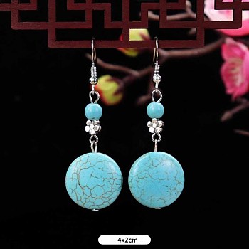 Turquoise Dangle Earrings for Women, Round