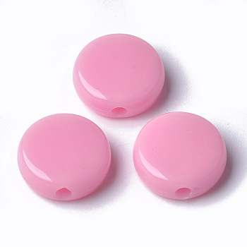 Opaque Acrylic Beads, Flat Round, Pearl Pink, 18x7mm, Hole: 3mm, about 300pcs/500g