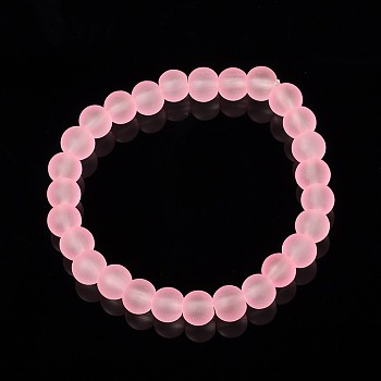 Stretchy Frosted Glass Beads Kids Bracelets for Children's Day, Pink, 42mm