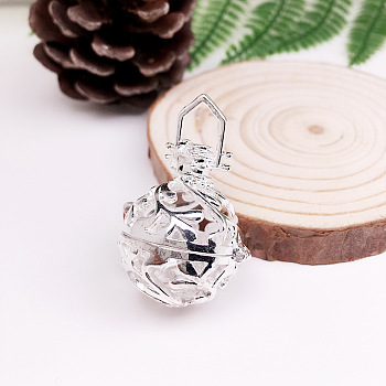 Brass Bead Cage Pendants, with Random Style Snap on Bails, for Chime Ball Pendant Necklaces Making, Hollow Round Charm, Silver, 22mm, Inner Diameter: 18mm