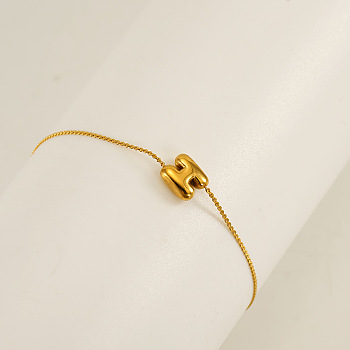 304 Stainless Steel Serpentine Chain Bracelets, Chunk Letter Link Bracelets for Women, Real 18K Gold Plated, Letter H, 6.50 inch(16.5cm), letter: 7~8.5x6~10.5mm