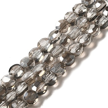 Glass Beads Strands, Faceted, Flat Round, Gray, 6x4mm, Hole: 1mm, about 72pcs/strand, 15.7 inch