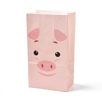 Kraft Paper Bags, No Handle, Wrapped Treat Bag for Birthdays, Baby Showers, Rectangle, Pig Pattern, 24x13x8.1cm