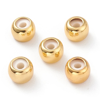 Brass Beads, with Rubber Inside, Slider Beads, Stopper Beads, Long-Lasting Plated, Round, Real 18K Gold Plated, 7x5mm, Hole: 2mm