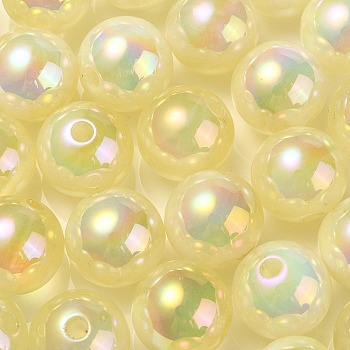 UV Plating Rainbow Iridescent Acrylic Beads, Round, Champagne Yellow, 13.5x13mm, Hole: 3mm