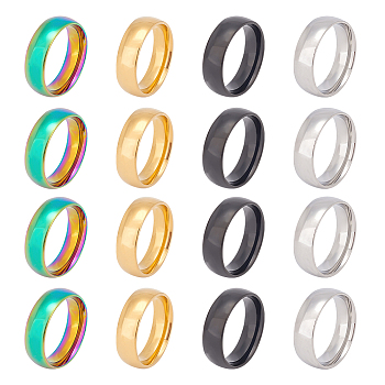16Pcs 4 Colors 201 Stainless Steel Plain Band Finger Ring for Women, Mixed Color, US Size 7(17.3mm), 4Pcs/color