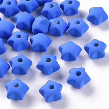 Acrylic Beads, Rubberized Style, Half Drilled, Star, Royal Blue, 16x17x11mm, Hole: 3.5mm
