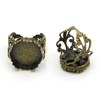 Antique Bronze Brass Filigree Ring Components, Pad Ring Bases, Nickel Free, 18mm, Tray: 15mm