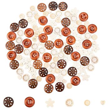 DIY Jewelry Findings, Wooden Buttons, Mixed Color, 10.5~24.5x11.5~19x3~5mm, Hole: 1~2mm, 120pcs/set