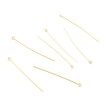 Brass Eye Pins, Real 18K Gold Plated, 51x3x0.7mm, Hole: 1.5mm