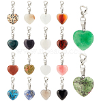 18Pcs 18 Style Gemstone Pendant Decorations, with Alloy Lobster Claw Clasps and Iron Findings, Heart, 42mm, 1pc/style(PALLOY-PH0004-40)