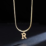 316 Surgical Stainless Steel Initial Pendant Flat Snake Chain Necklaces for Women, Golden, Letter R, 15.75 inch(40cm)(WGC1053-18)