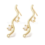 Brass with Clear Cubic Zirconia Stud Earring Findings, Cadmium Free & Nickel Free & Lead Free, Branch, Real 14K Gold Plated, 27x8mm, Hole: 1.4mm, Pin: 0.5x14mm(KK-G499-02G)