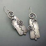 National Style Alloy Plastic Dangle Earrings, Swirl Nuggets, Antique Silver, 57mm(FS-WGBC682-03)