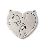 Non-Tarnish 304 Stainless Steel Split Pendants, Heart with Cat Charm, Stainless Steel Color, 30x30x1mm, Hole: 1.8mm(STAS-H212-16P)