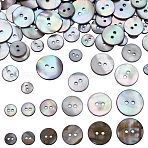 120Pcs 6 Styles 2-Hole Natural Shell Buttons, Flat Round, Gray, 9~20x1.5~2mm, Hole: 1.5~2mm, 20pcs/style(BUTT-FG0001-47)
