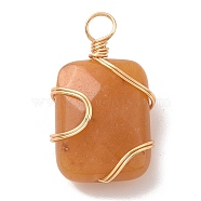 Natural Yellow Jade Rectangle Pendants, with Golden Copper Wire Wrapped Findings,, Long-Lasting Plated, 22.5~23x12.5~13x7~8mm, Hole: 3~3.5mm(PALLOY-JF02106-02)