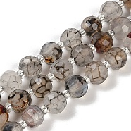 Natural Dragon Veins Agate(Dyed & Heated) Beads Strands, Faceted, Rondelle, with Seed Beads, Light Grey, 7.5~8x6.5mm, Hole: 1.4mm, about 45~46pcs/strand, 15.75''(40cm)(G-H057-A09-01)