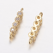 Brass Micro Pave Cubic Zirconia Links, Clear, Cadmium Free & Lead Free, Strip, Golden, 2x11~12x3mm, Hole: 1mm(ZIRC-G122-42G-RS)